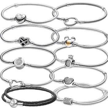Новые женские ювелирные изделия, браслет из стерлингового серебра 925 пробы, подходит для оригинальных бусин Pandora, аксессуары 