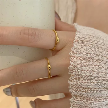 В японском и корейском стиле С выпуклым углом, Позолоченное кольцо из титановой стали, персонализированное Ретро Для женщин
