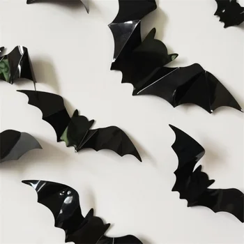 16шт Хэллоуин 3D Наклейки на стену с черной летучей мышью Съемные Хэллоуин DIY Наклейка на стену Украшение вечеринки в честь Хэллоуина Наклейки с летучими мышами ужасов