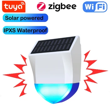 Tuya Smart Zigbee/Wifi Сирена-сигнализация Водонепроницаемая на открытом воздухе С питанием от солнечной энергии и USB Дополнительный пульт дистанционного управления на 95 дБ