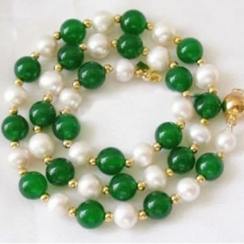 Очаровательный 7-8 мм белый жемчуг зеленый камень нефриты круглые бусины ожерелье для женщин элегантная цепочка колье ювелирные изделия подарки для вечеринок 18 