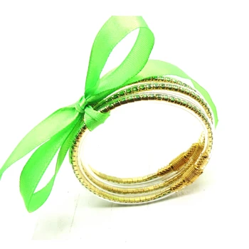 3 шт. /компл. Светло-зеленый бант, желеобразный силиконовый браслет с блестками, хрустальный браслет для девочек, буддийский браслет, шарм в подарок